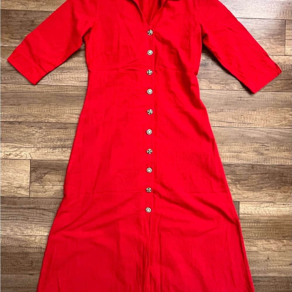 Classic Red Button-Front Maxi Dress - Picture 2 of 4
